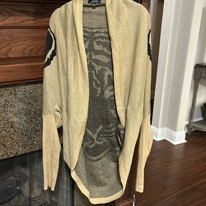 Tiger cardigan, tan, gold, sequins eyes